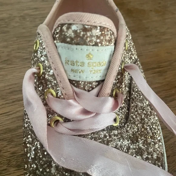 Kate Spade Keds Rose Gold Glitter Sneakers with Pink Satin Laces Size 6.5 - Picture 8 of 9